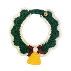 sGreen Handmade Knitted Pet Necklace Cat Dog Christmas Jingle Bell Collar Pet Cute Collar Charms Crochet Scarf Bib