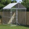 Outdoor Dog Kennel with Roof Silver 6.6'x6.6'x8.2' Galvanized Steel