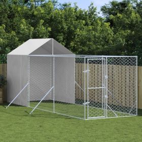Outdoor Dog Kennel with Roof Silver 6.6'x19.7'x8.2' Galvanized Steel (Color: Silver)