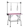 42" Folding Dog Pet Grooming Table Stainless Steel Frame Rubber Mat on Board with Adjustable Arm and Clamps pet dog Cat Grooming Table (PINK COLO