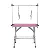46" Folding Dog Pet Grooming Table Stainless Steel Frame Rubber Mat on Board with Adjustable Arm and Clamps pet dog Cat Grooming Table (PINK COLO