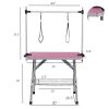42" Folding Dog Pet Grooming Table Stainless Steel Frame Rubber Mat on Board with Adjustable Arm and Clamps pet dog Cat Grooming Table (PINK COLO